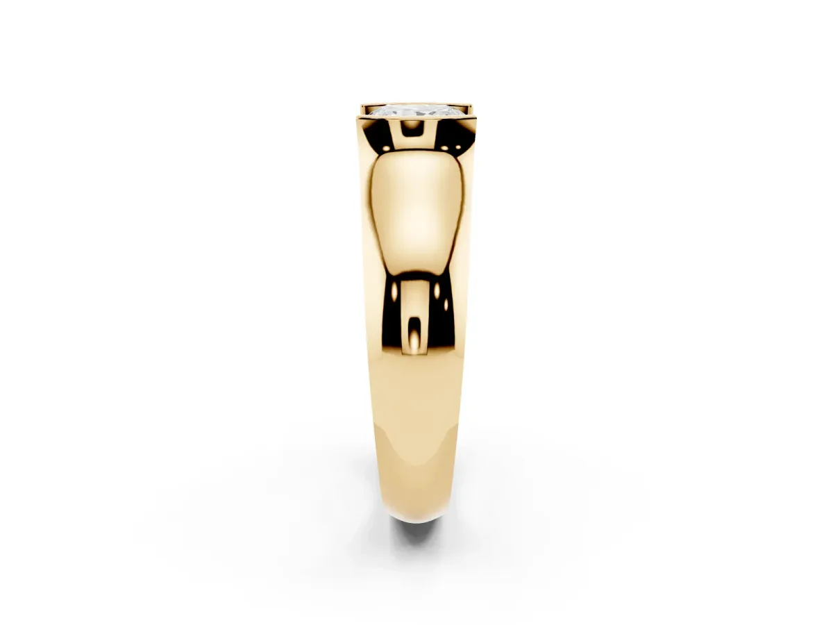 Princess Cut Solitaire Bezel Set Diamond Ring with Wide Band Yellow gold