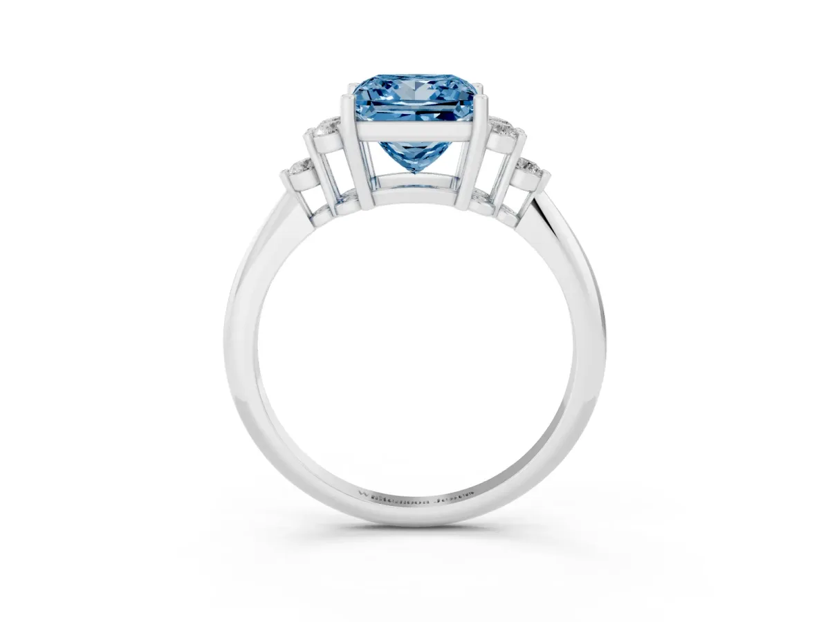 Fancy Blue Princess Cut Cut Diamond Cluster Ring with Solitaire Band and Four-Prong Setting Silver