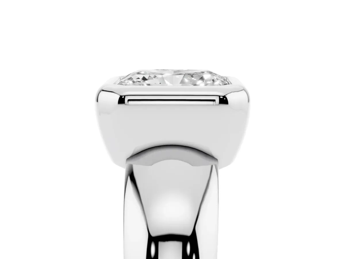 Bezel Set Radiant Cut Solitaire Ring with Wide Band Platinum