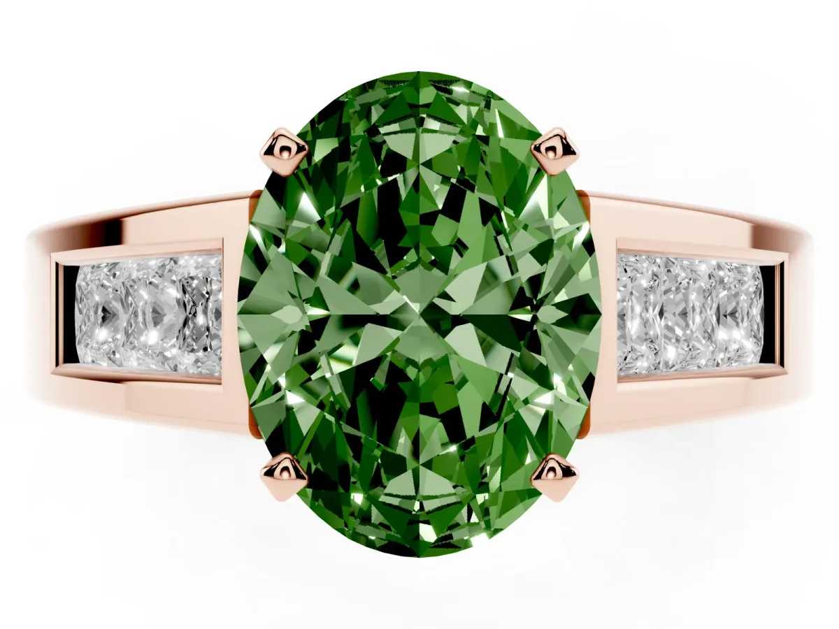 Fancy Green Oval Cut Cut Channel Set Solitaire Ring with Four-Prong Setting Rose gold