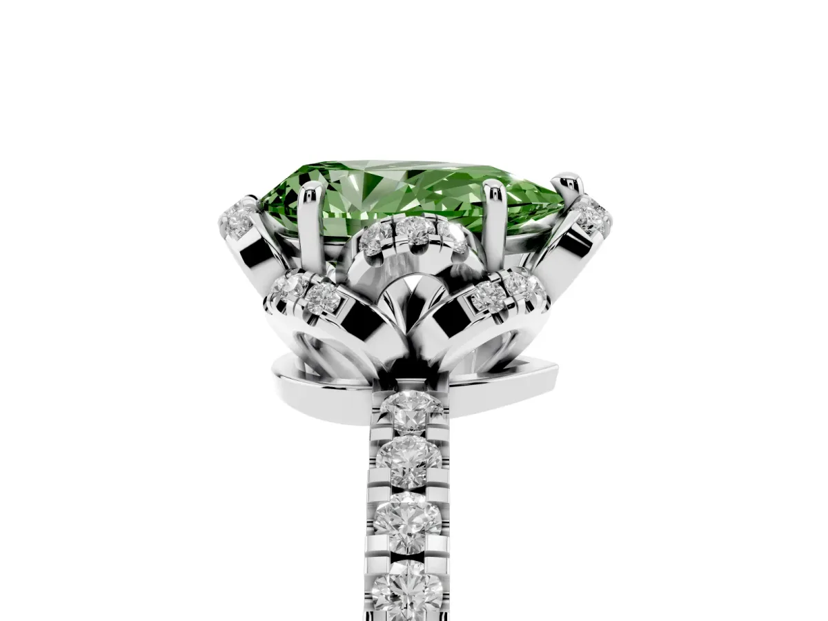 Fancy Green Pear Cut Diamond Halo Pave Band with Four-Prong Setting Silver