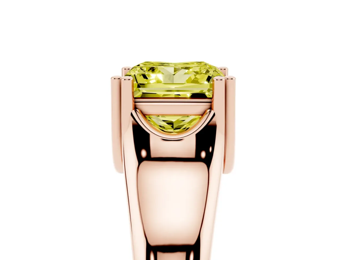 Fancy Yellow Princess Cut Diamond Solitaire Ring with Wide Band and Prong Setting Rose gold