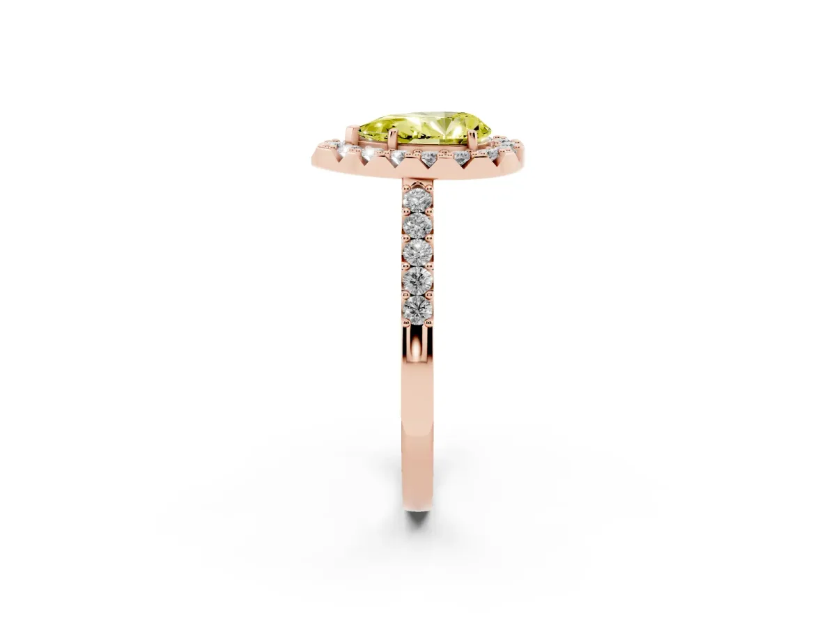 Fancy Yellow Pear Cut Halo Diamond Pavé Solitaire Ring Rose gold