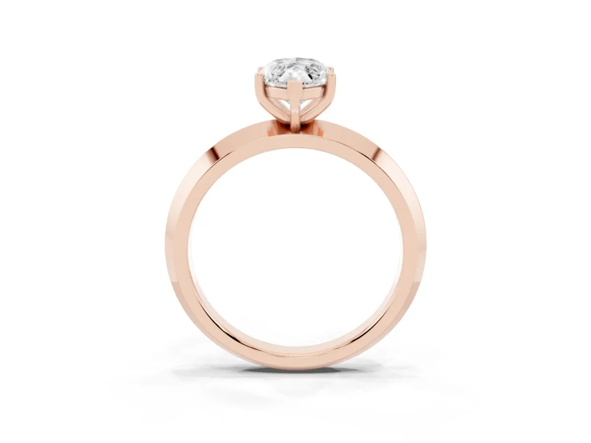 Marquise Cut Cut Solitaire Engagement Ring with Flat Band and Four-Prong Setting Rose gold
