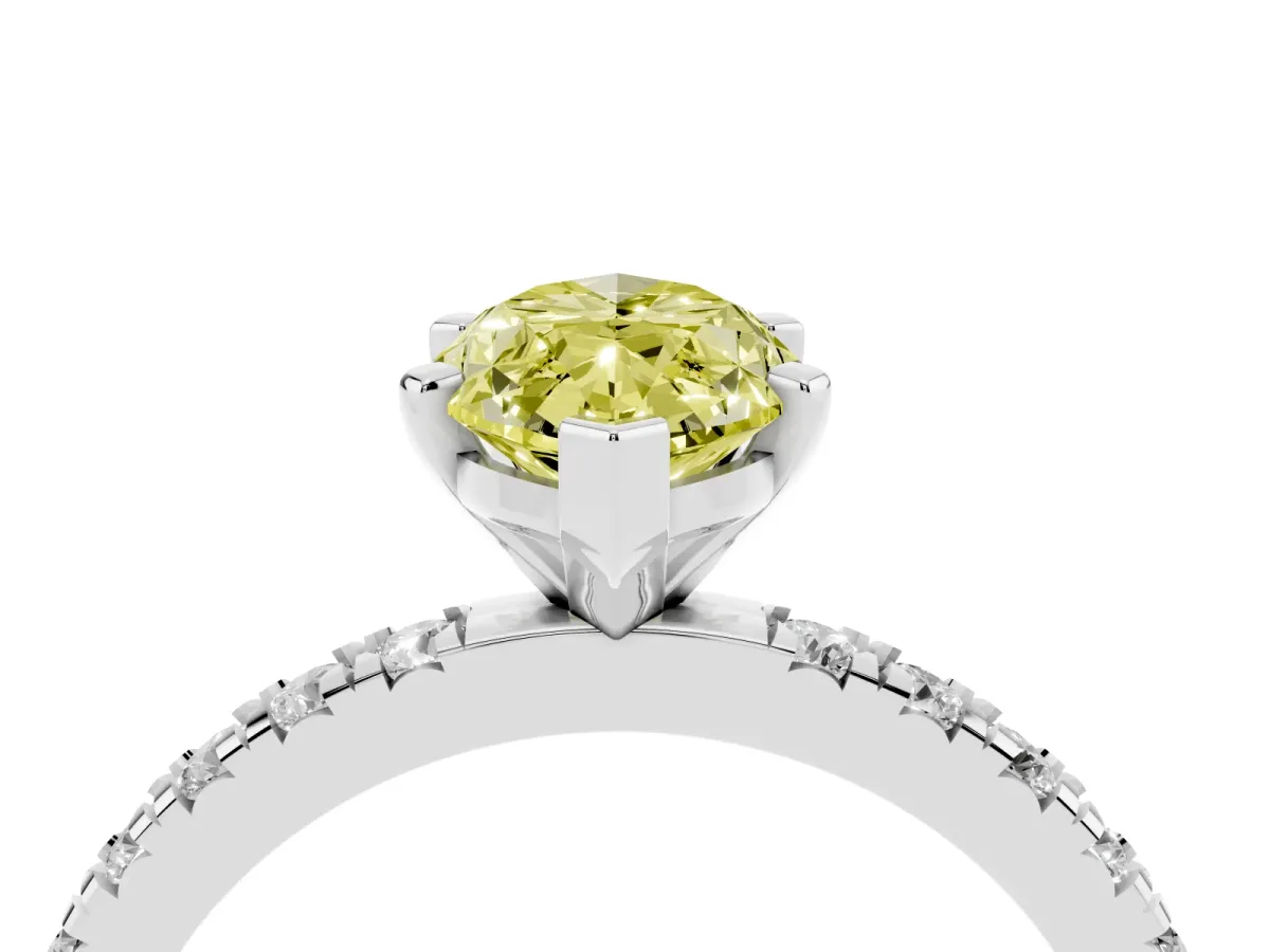 Fancy Yellow Marquise Cut Diamond Pavé Band Solitaire with Four-Prong Setting Silver