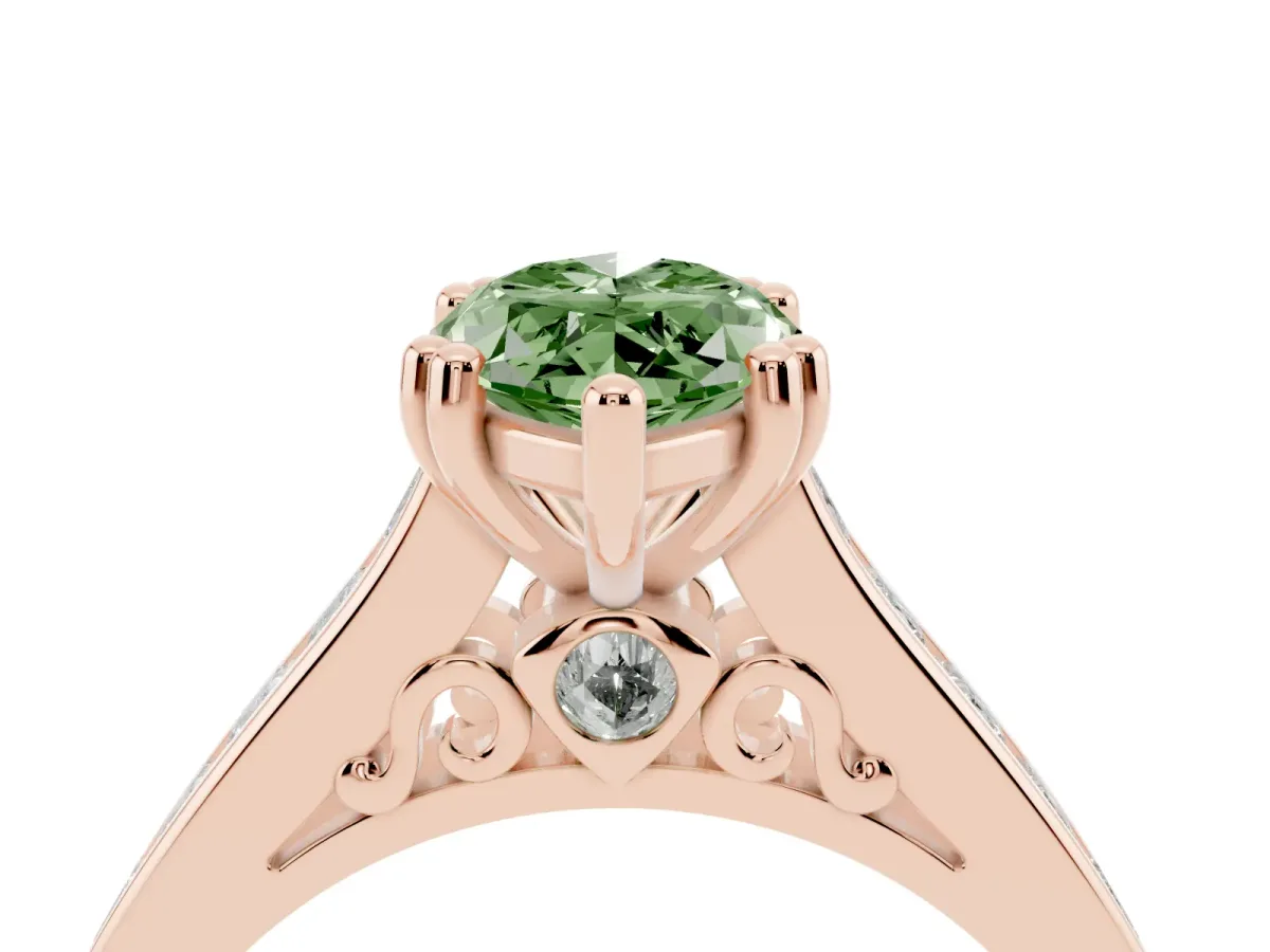 Fancy Green Marquise Cut Cut Channel Set Solitaire Engagement Ring with Prong Setting Rose gold