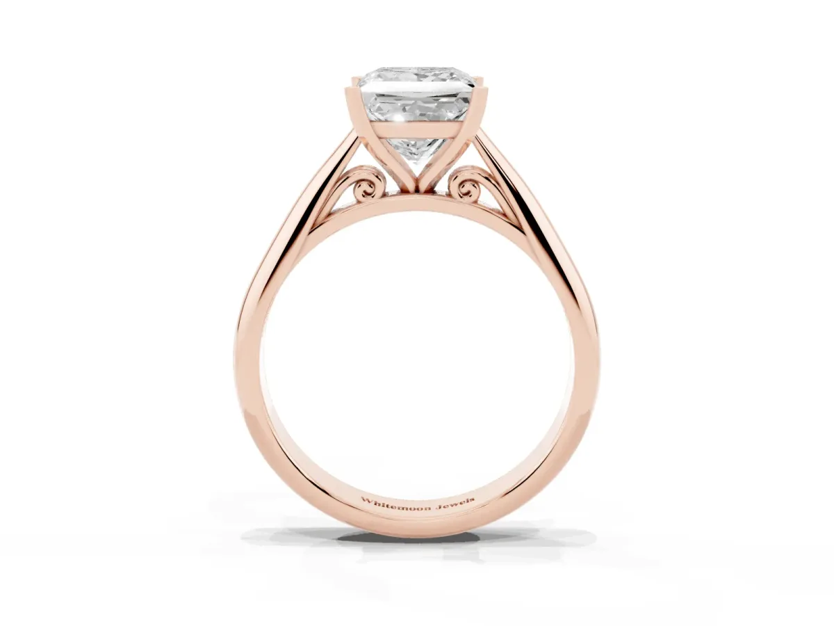 Princess Cut Diamond Solitaire Engagement Ring with Cathedral Setting and Four-Prong Mount Rose gold