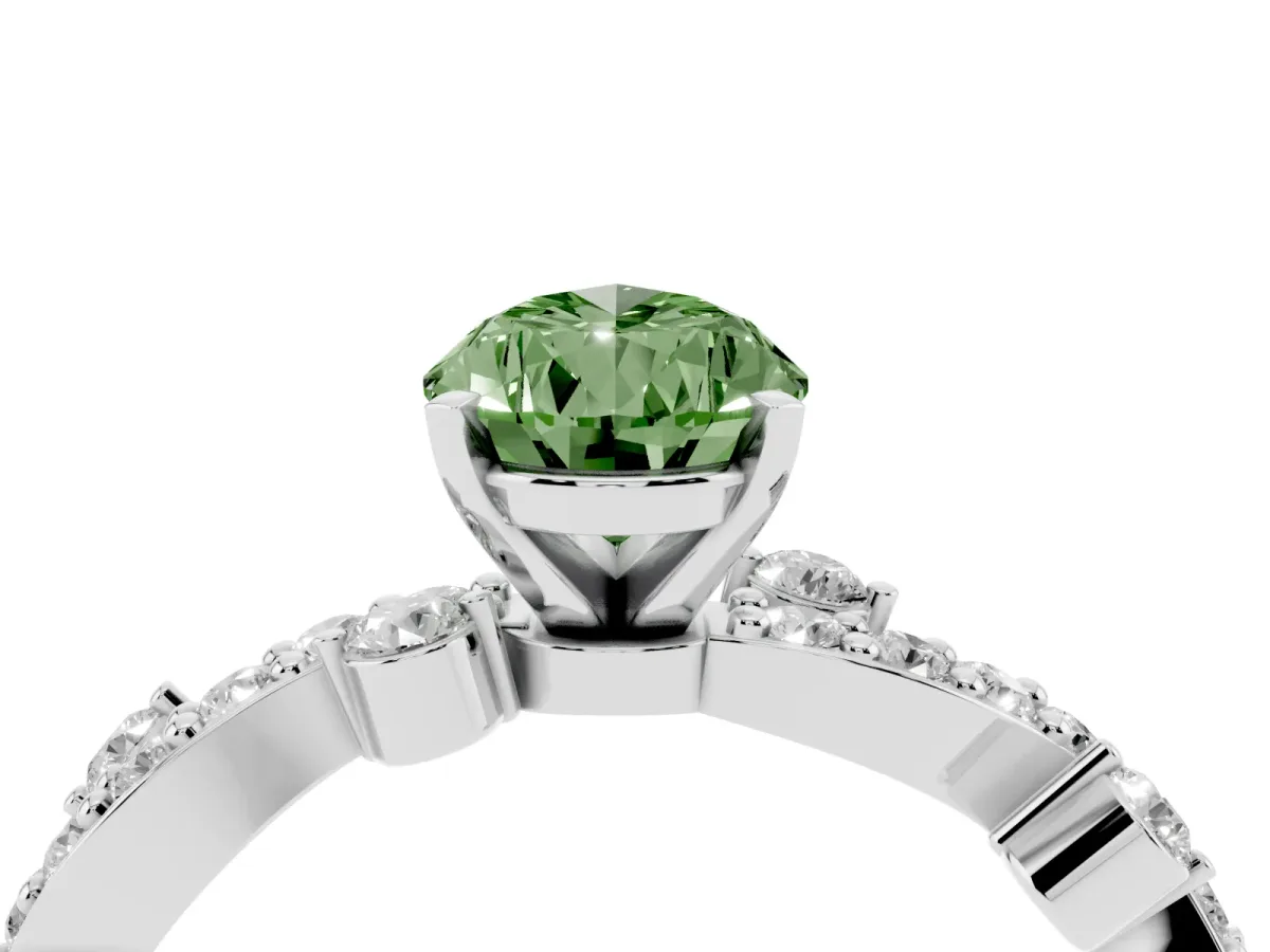 Fancy Green Pear Cut Cut Solitaire Diamond Twisted Band with Pave Setting White gold