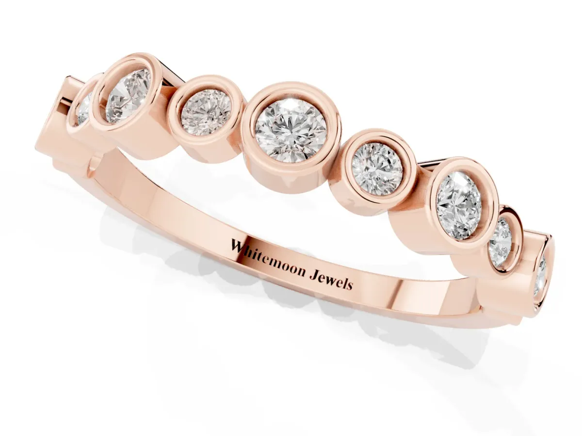 Bezel Set Round Diamond Half Eternity Band Rose gold