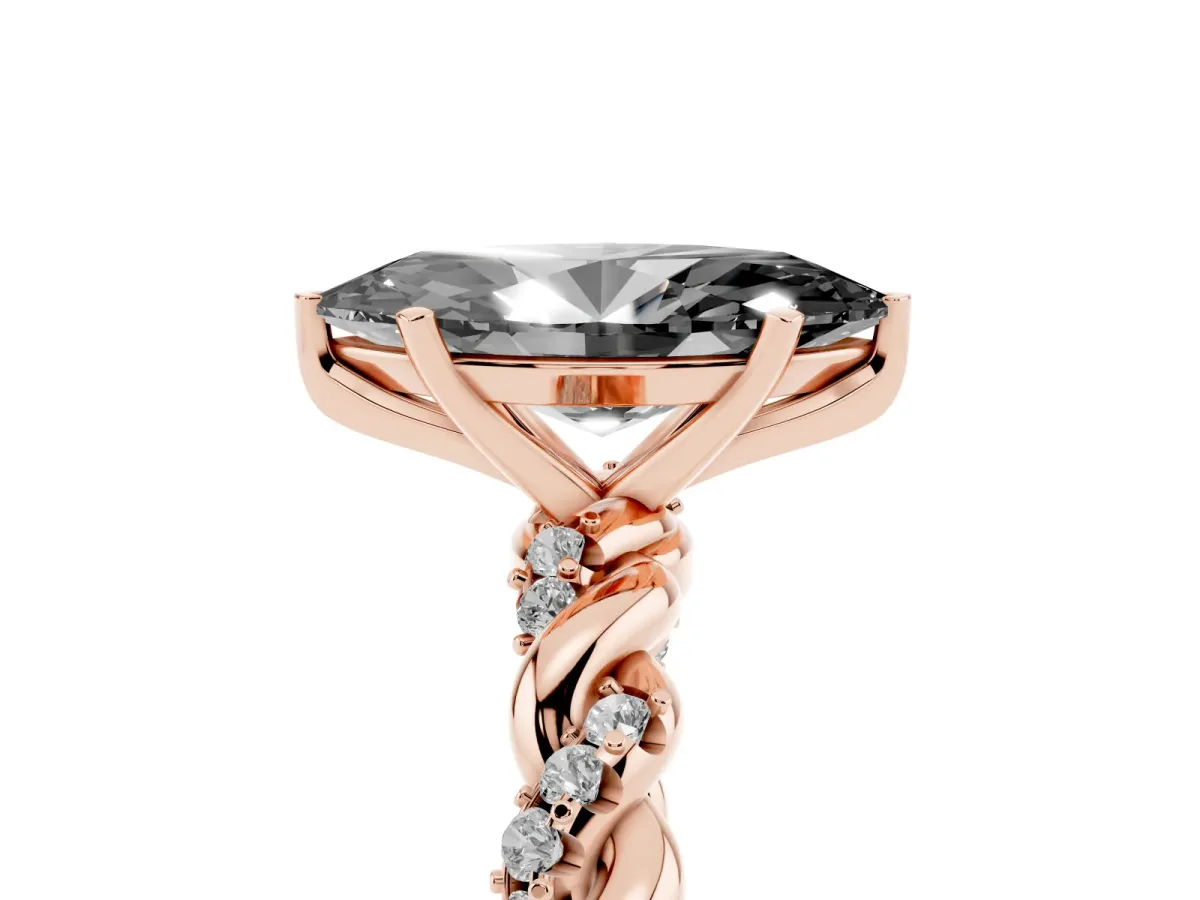 Fancy Black Marquise Cut Diamond Solitaire Ring with Twisted Band and Pavé Accents Rose gold