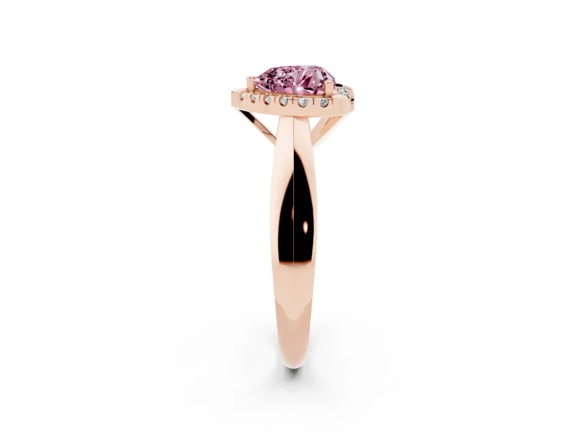 Fancy Pink Heart Cut Cut Halo Solitaire Engagement Ring with Square Band and Four-Prong Setting Rose gold