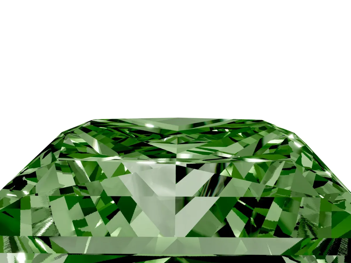 Fancy Green Princess Cut Halo Diamond Ring with Milgrain and Bezel Accents on a Split Shank Band White gold