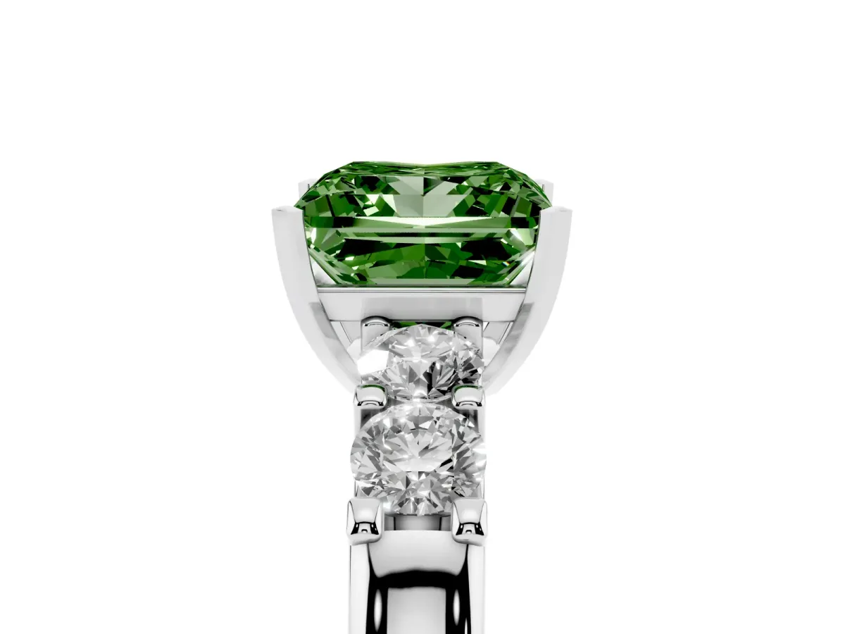 Fancy Green Princess Cut Brilliant Cut Diamond Five-Stone Prong Set Engagement Ring with Channel Band White gold