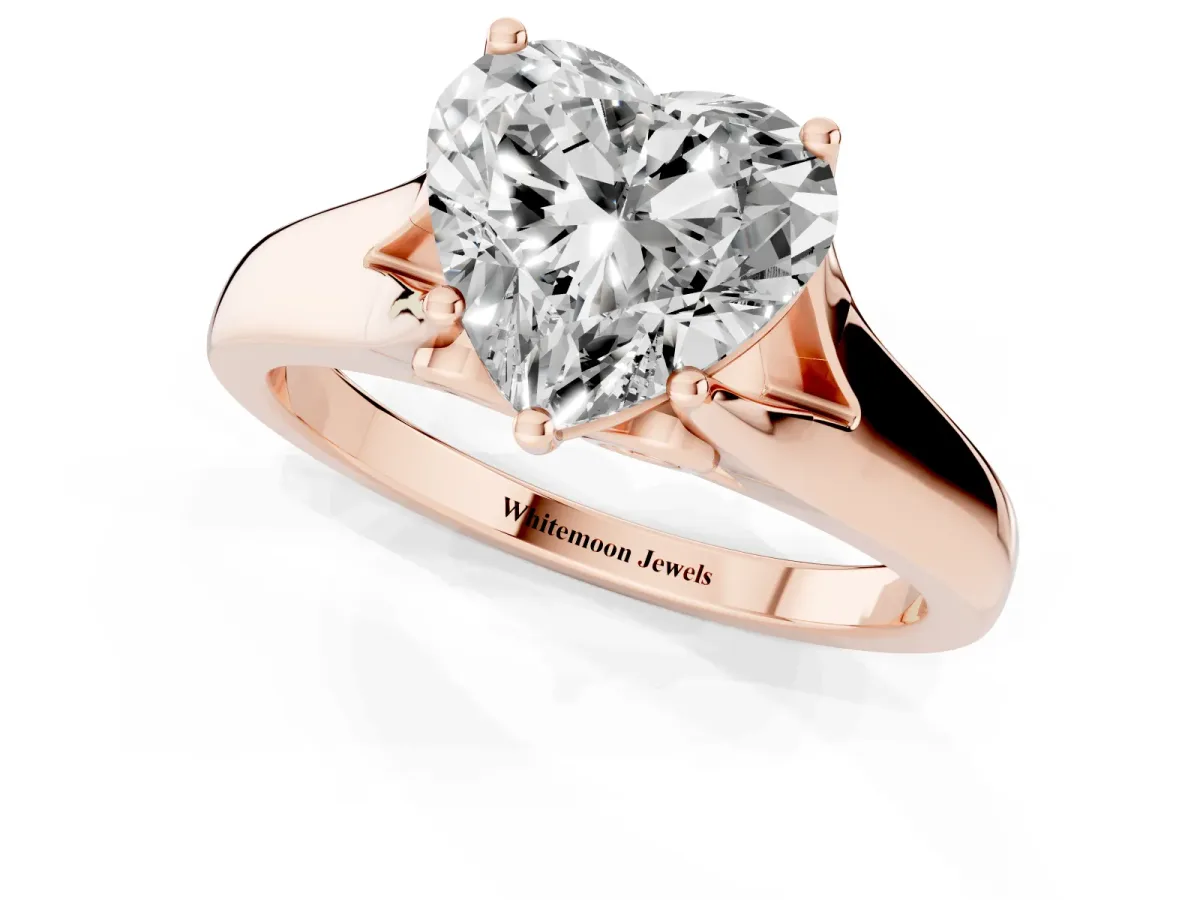 Heart Cut Solitaire Diamond Ring with Cathedral Band and Four-Prong Setting Rose gold