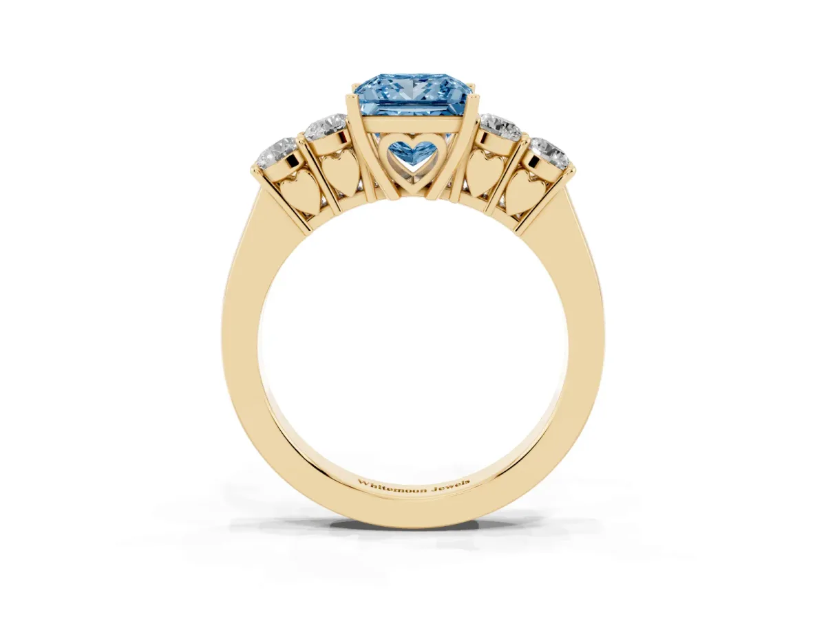 Fancy Blue Princess Cut Cut Diamond Five-Stone Prong Set White Gold Ring Yellow gold