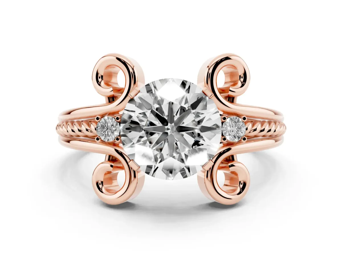 Round Cut Solitaire Twisted Band Scroll Prong Ring Rose gold