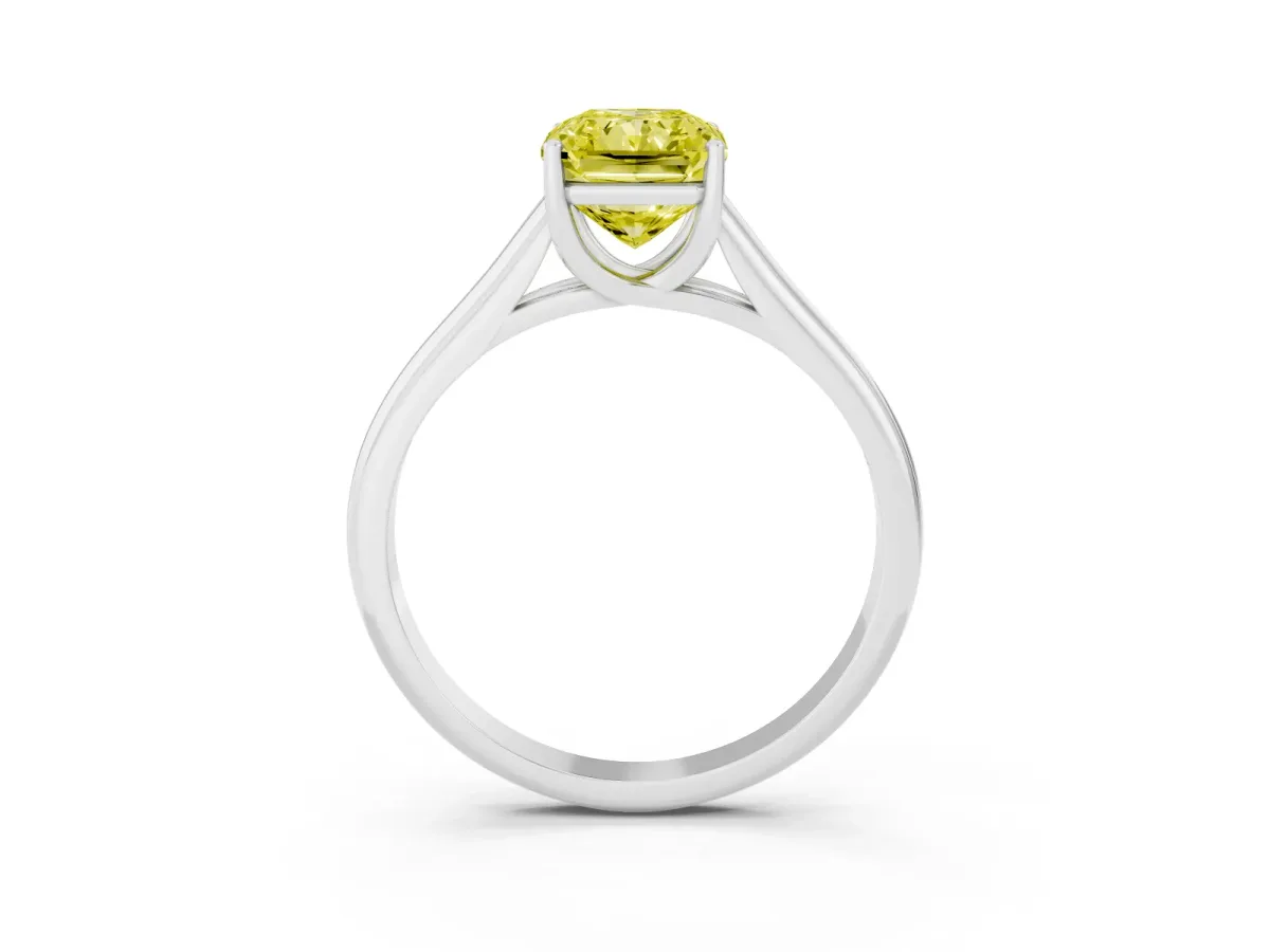 Fancy Yellow Radiant Cut Solitaire Engagement Ring with Tapered Band and Four-Prong Setting Silver