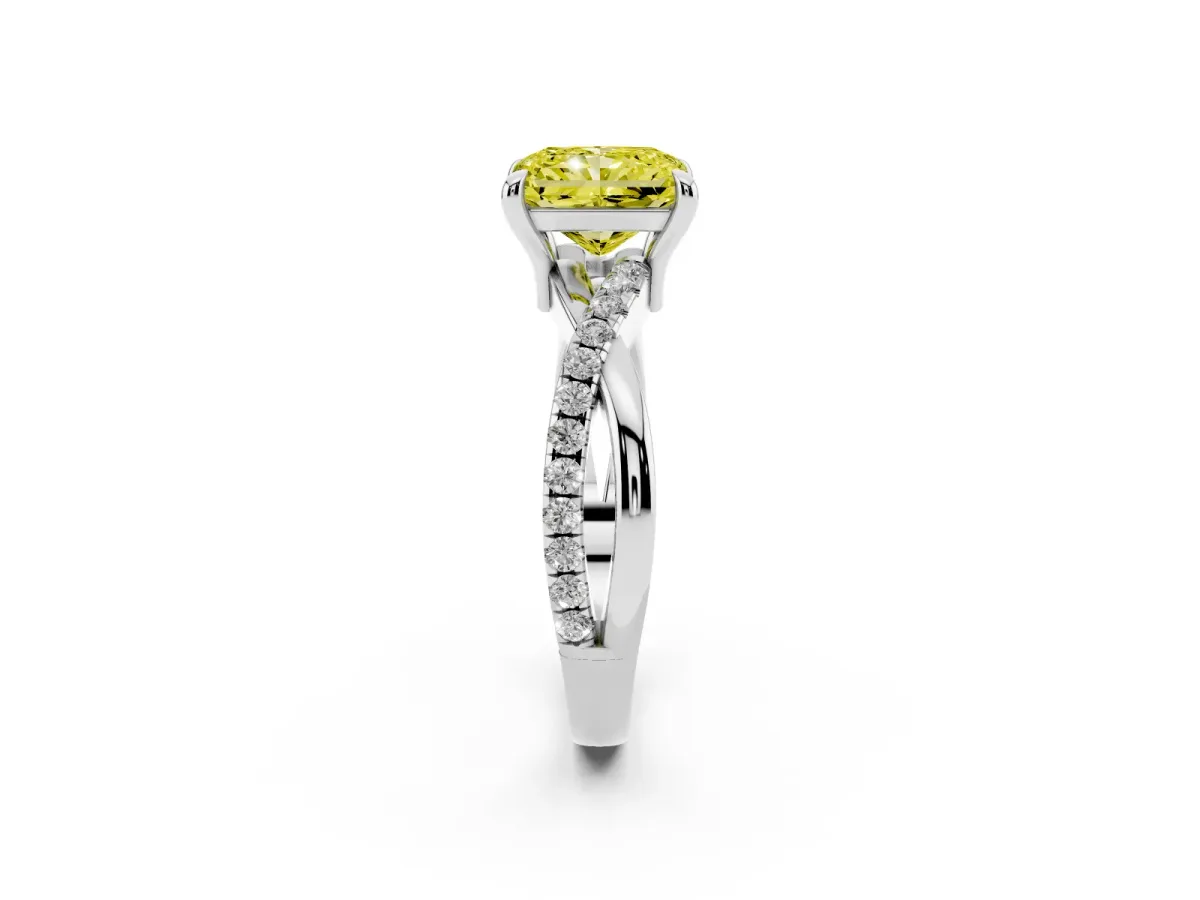 Fancy Yellow Radiant Cut Cut Diamond Twist Band Solitaire with Prong Setting Silver