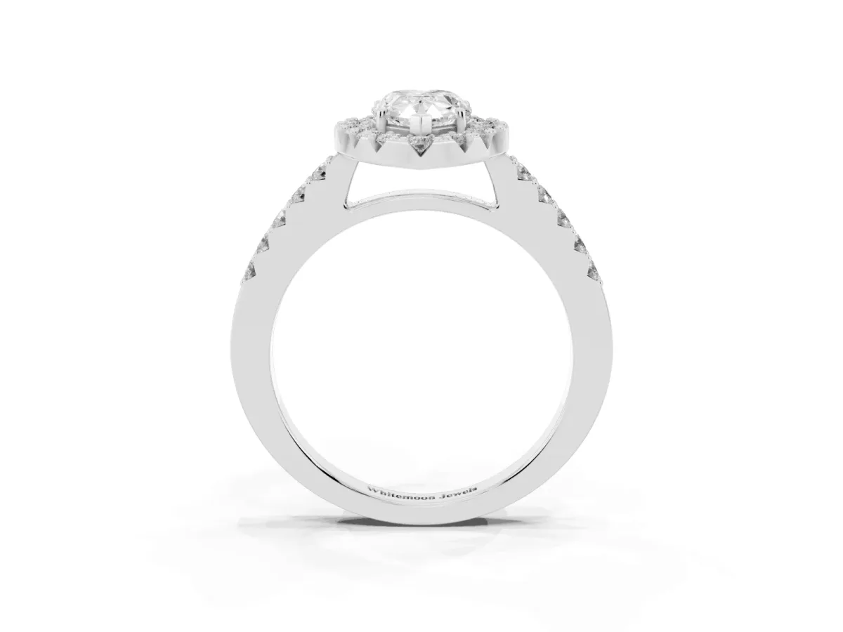 Pear Cut Halo Diamond Pavé Solitaire Ring Silver