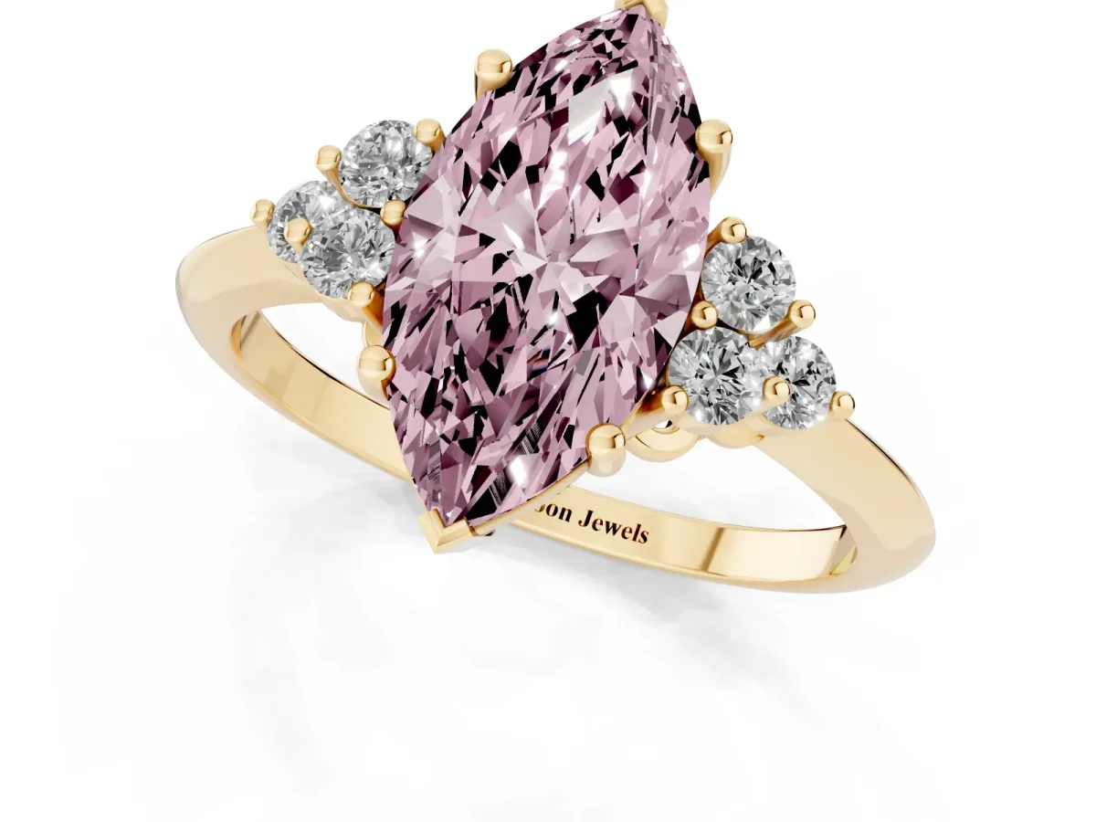 Fancy Pink Marquise Cut Cut Diamond Cluster Ring with Solitaire Band and Four-Prong Setting Yellow gold