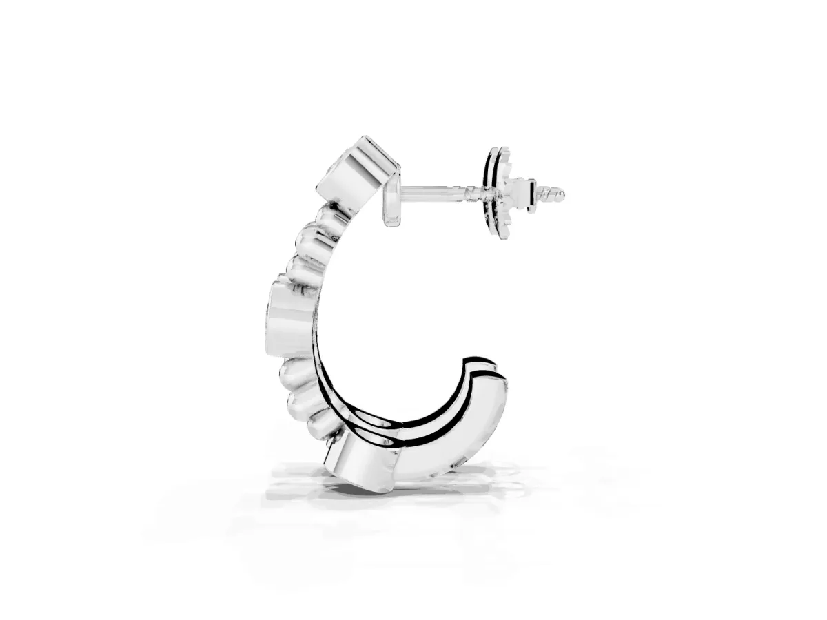 Bezel Set Round Diamond Beaded Hoop Earrings Silver