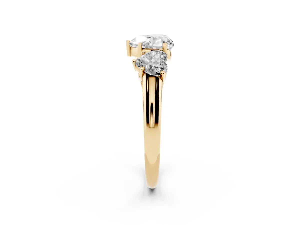 Three-Stone Heart Cut Diamond Engagement Ring with Prong Setting Yellow gold
