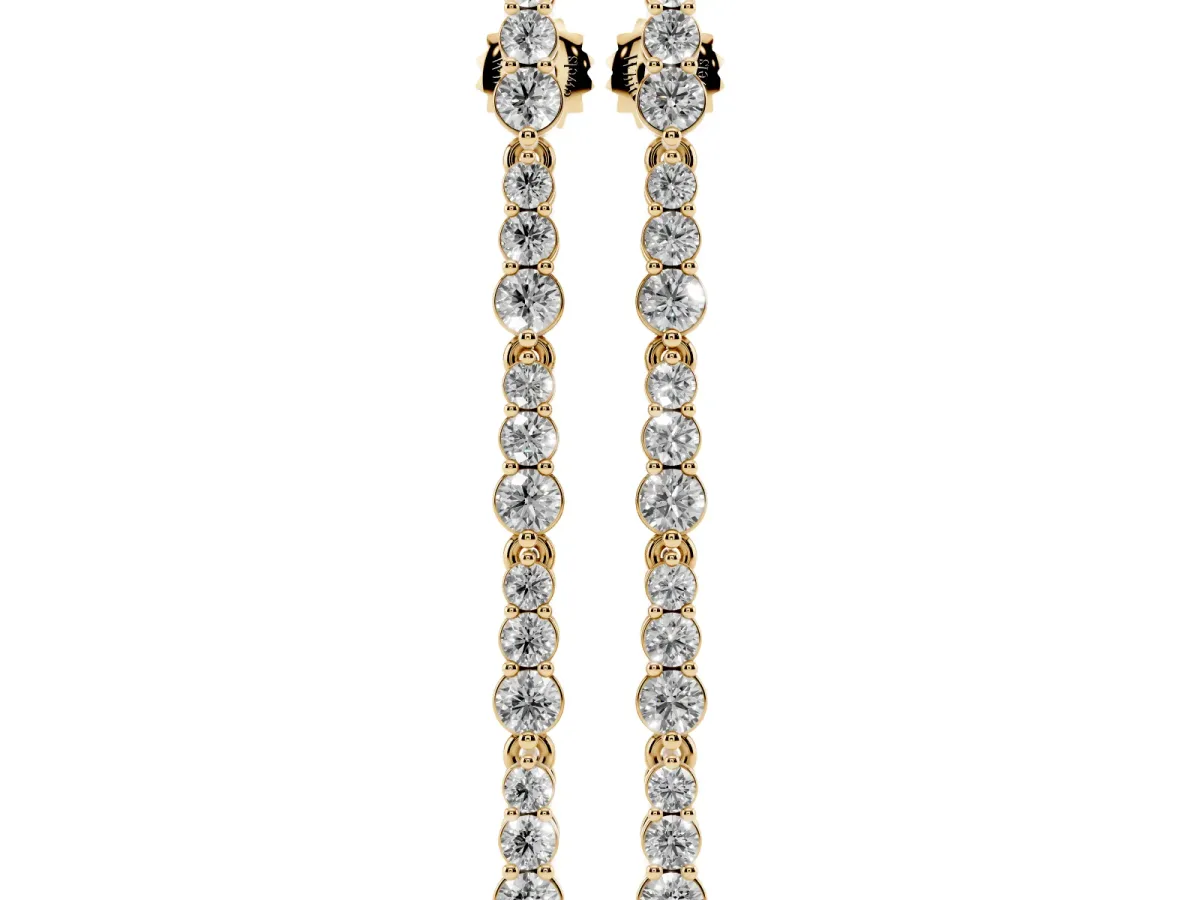 Round Diamond Graduated Dangle Earrings Yellow gold