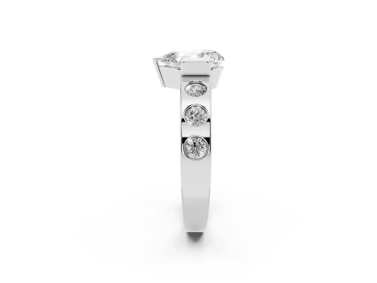 Pear Cut Brilliant Channel-Set Diamond Ring with Bezel Prong Setting Silver