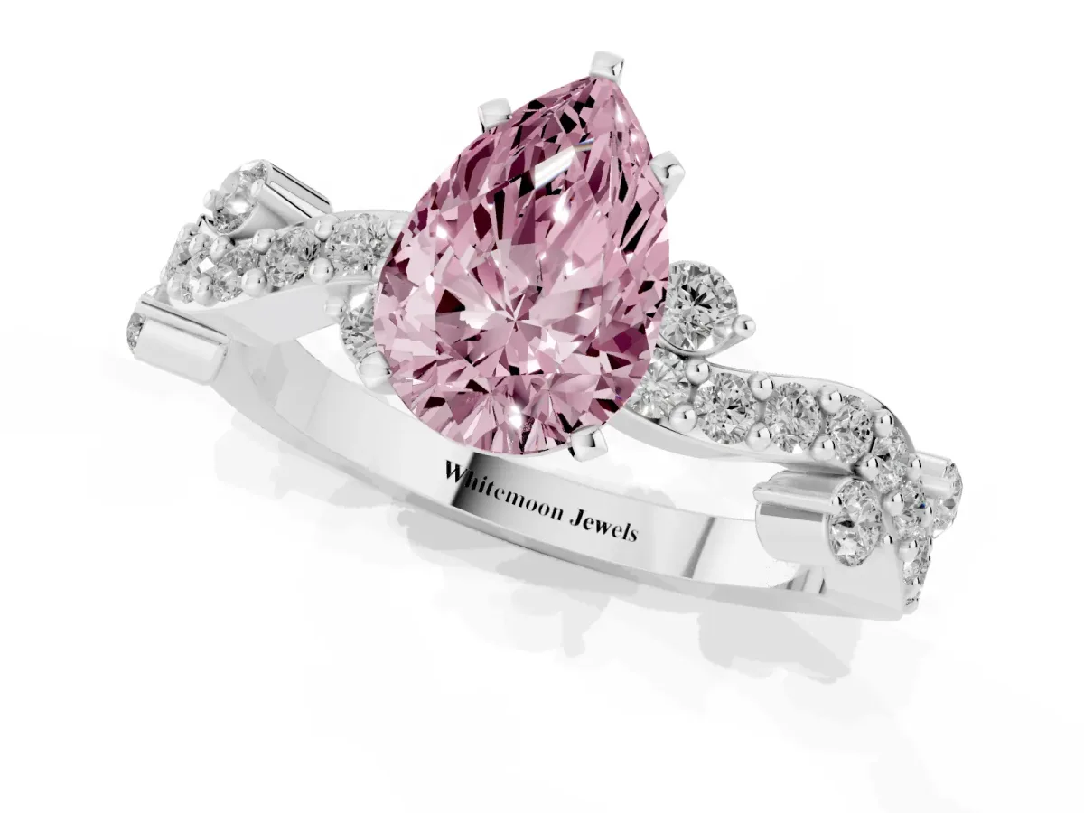 Fancy Pink Pear Cut Cut Solitaire Diamond Twisted Band with Pave Setting Platinum