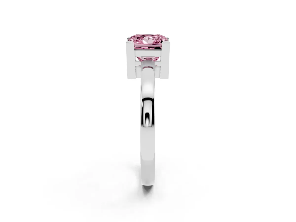 Fancy Pink Princess Cut Cut Solitaire Ring with Four-Prong Setting and Classic Band Silver