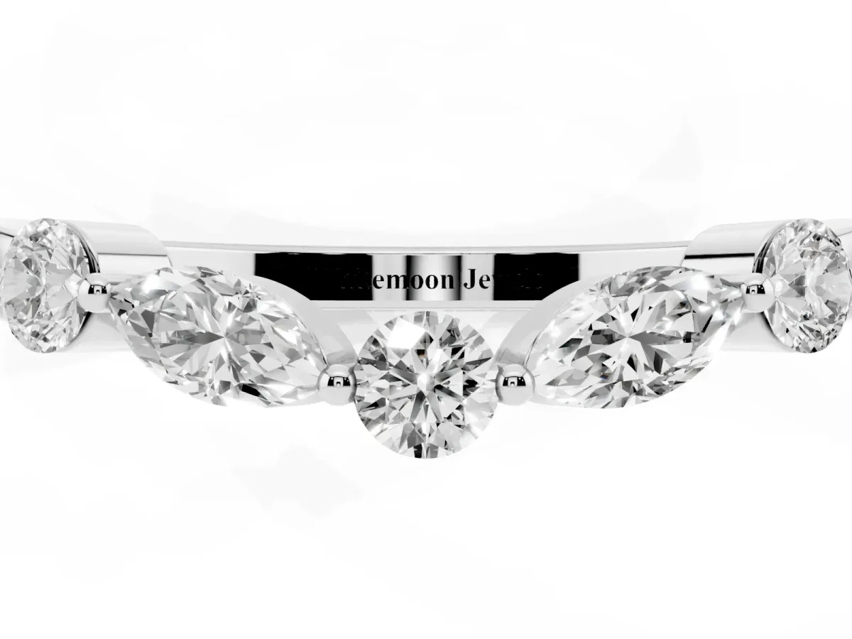 Round and Marquise Diamond Half Eternity Band with Prong Setting Platinum