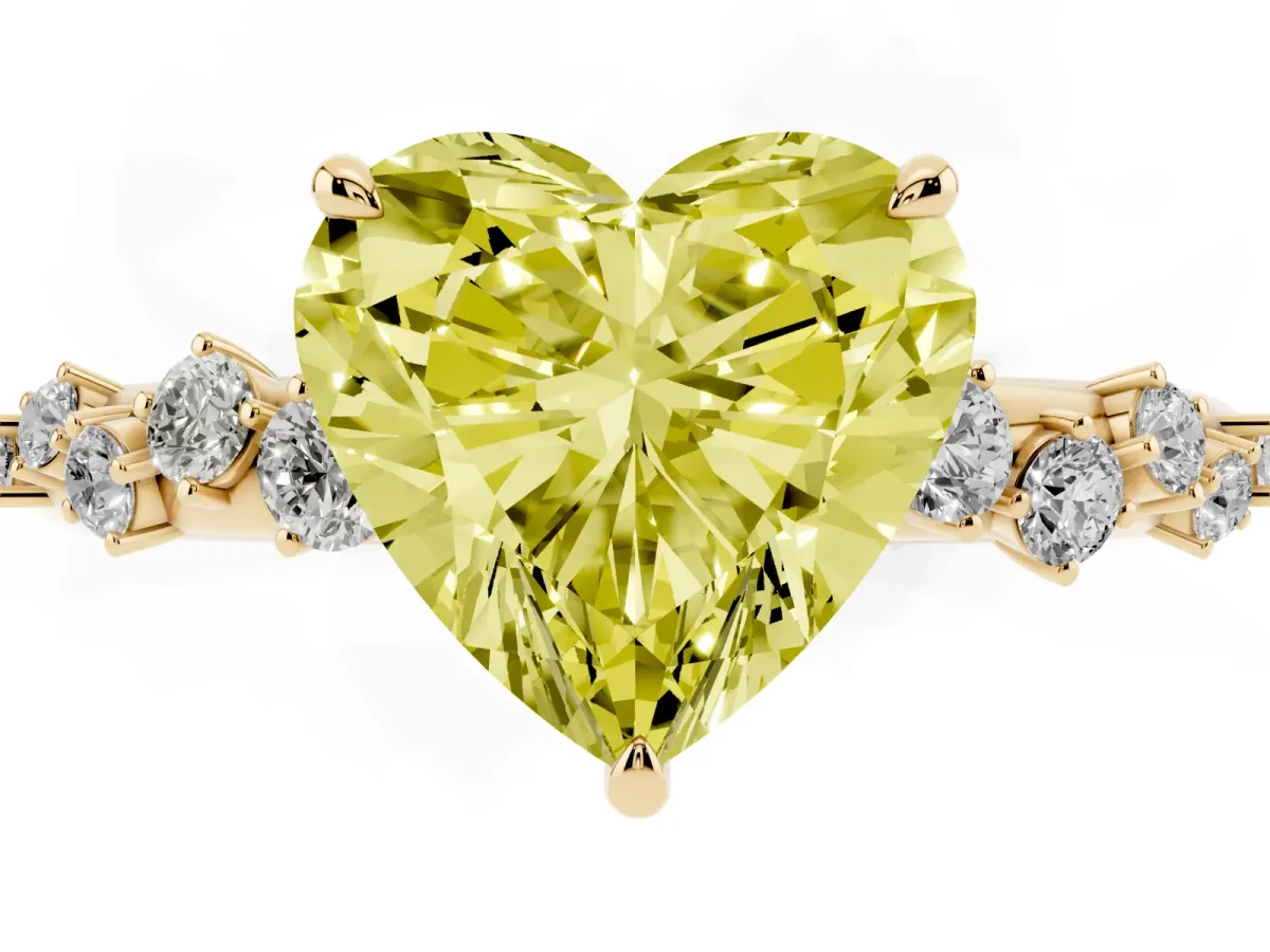 Fancy Yellow Heart Cut Diamond Cluster Prong-Set Solitaire Ring Yellow gold