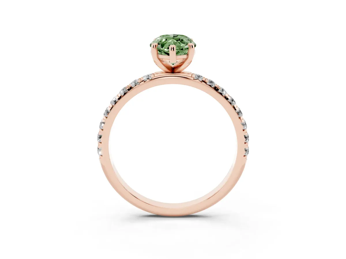 Fancy Green Marquise Cut Cut Diamond Solitaire Ring with Micro Pave Band and Four Prong Setting Rose gold
