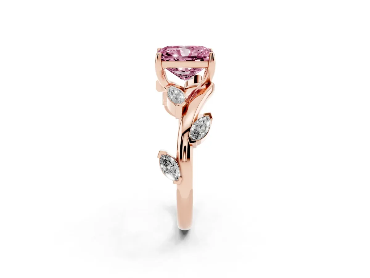 Fancy Pink Radiant Cut Solitaire Twisted Band Marquise Accent Prong Setting Ring Rose gold