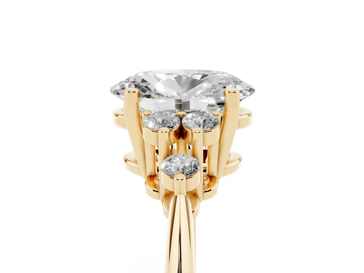 Oval Cut Cut Diamond Cluster Ring with Solitaire Band and Four-Prong Setting Yellow gold