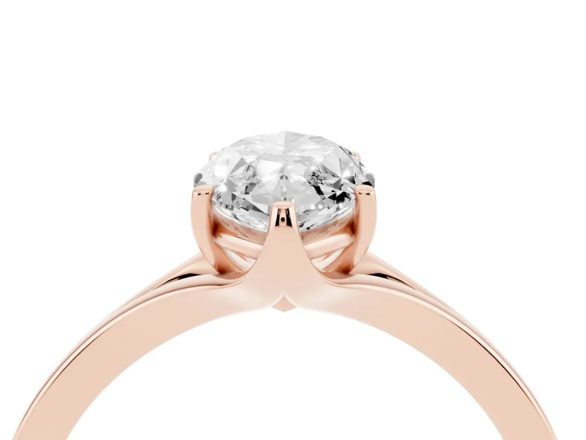 Marquise Cut Solitaire Diamond Ring with Six-Prong Setting and Tapered Band Rose gold