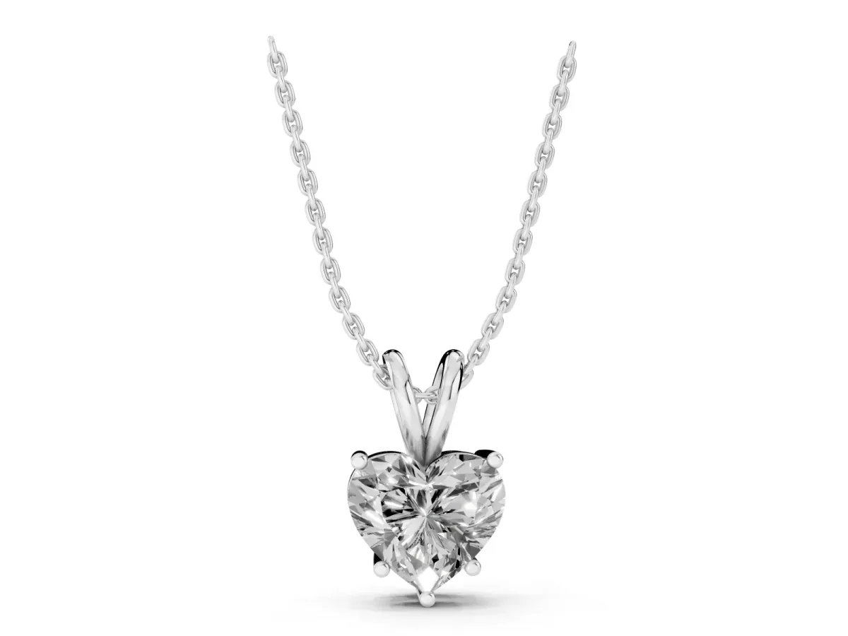 Heart-Shaped Diamond Solitaire Pendant with Four-Prong Setting Silver