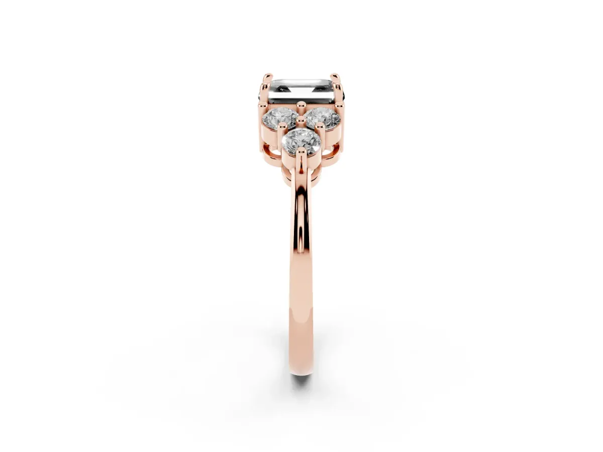 Fancy Black Asscher Cut Brilliant Diamond Cluster Accent Solitaire Ring with Prong Setting Rose gold