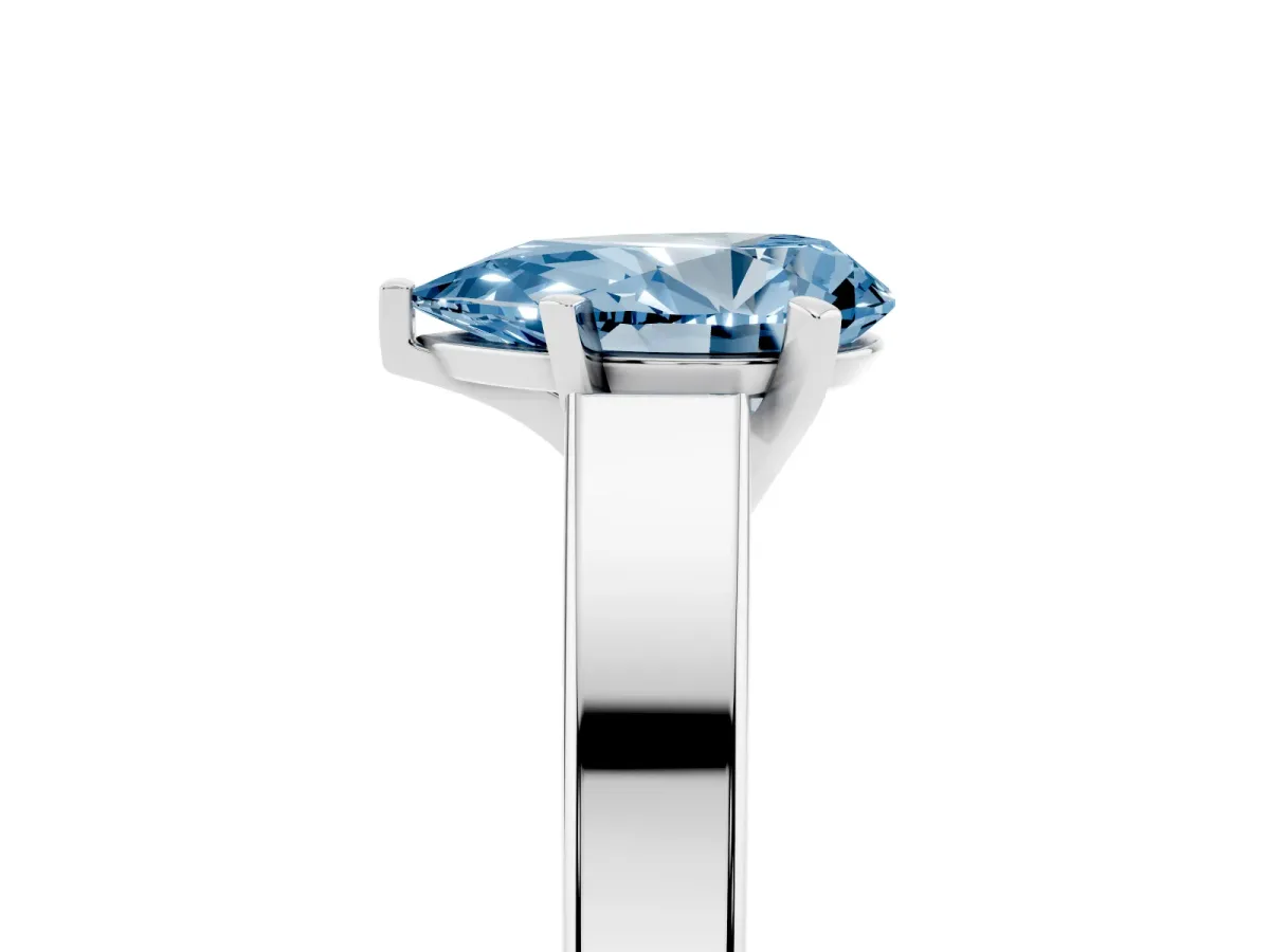 Fancy Blue Pear Cut Solitaire Engagement Ring with Four-Prong Setting and Tapered Band Platinum