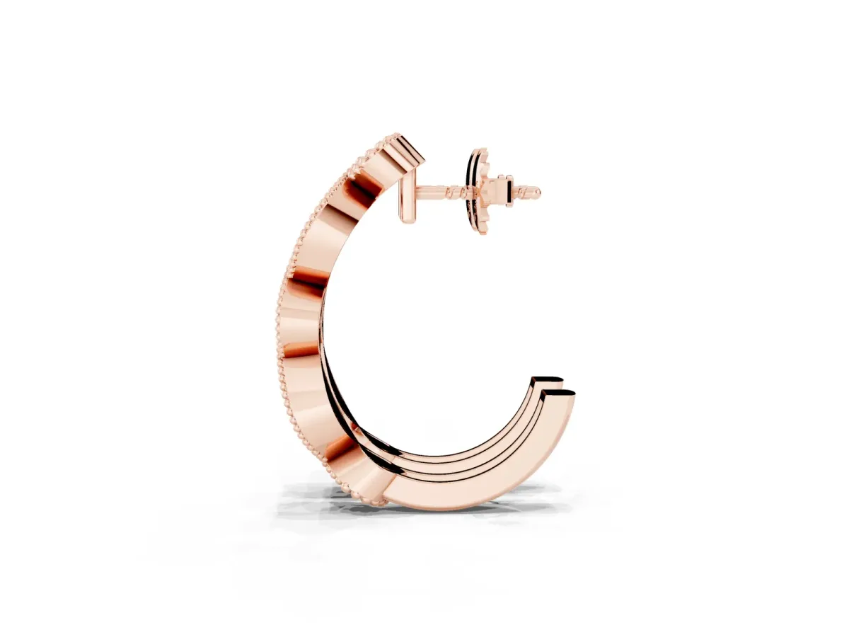 Milgrain Marquise Diamond Hoop Earrings with Bezel Setting Rose gold