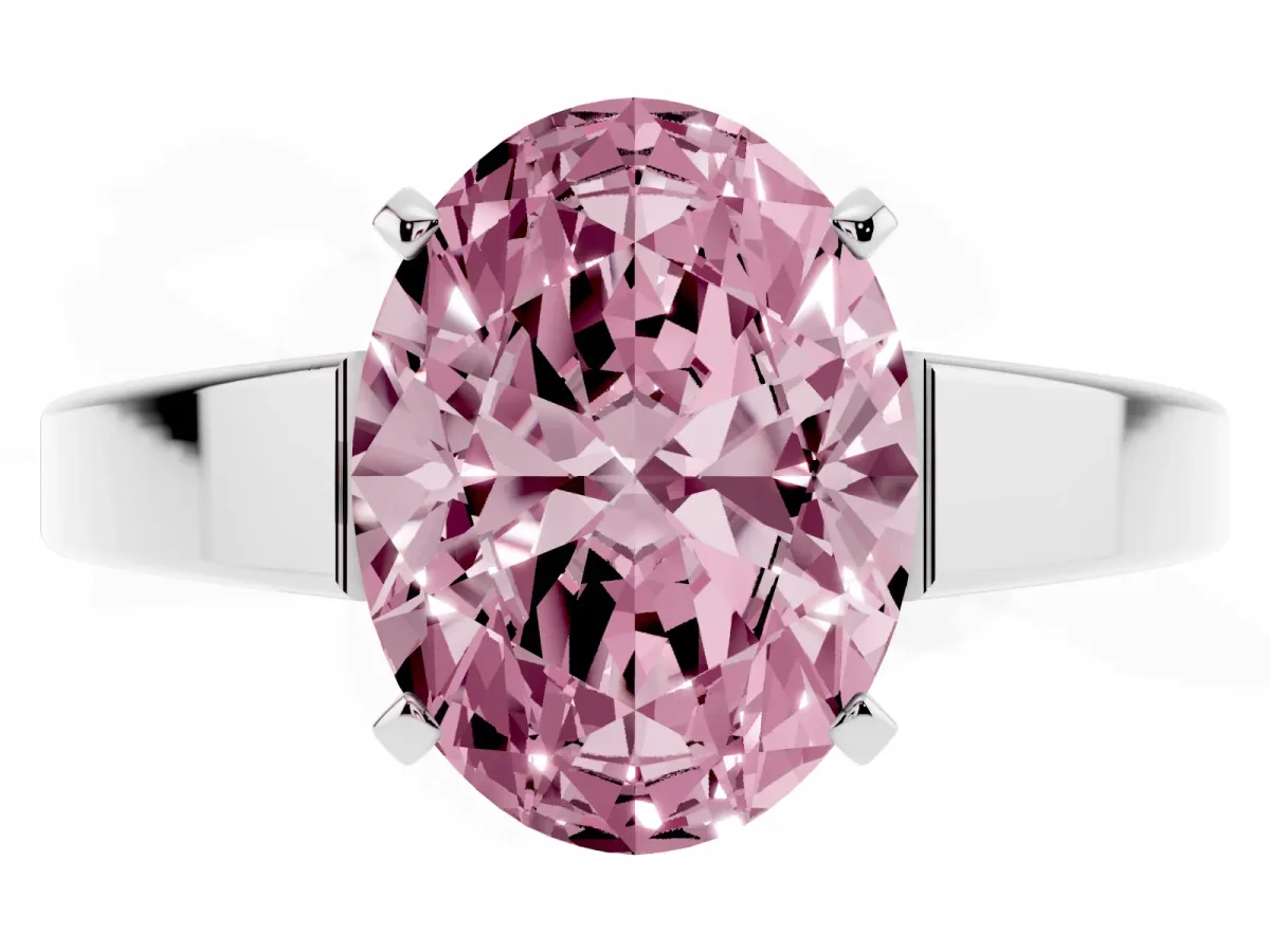 Fancy Pink Oval Cut Solitaire Engagement Ring with Four-Prong Setting and Tapered Band Platinum