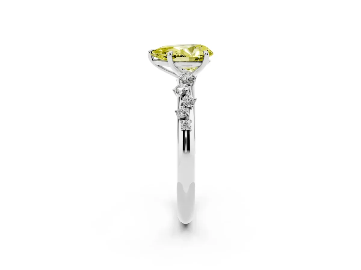 Fancy Yellow Pear Cut Diamond Cluster Prong-Set Solitaire Ring White gold