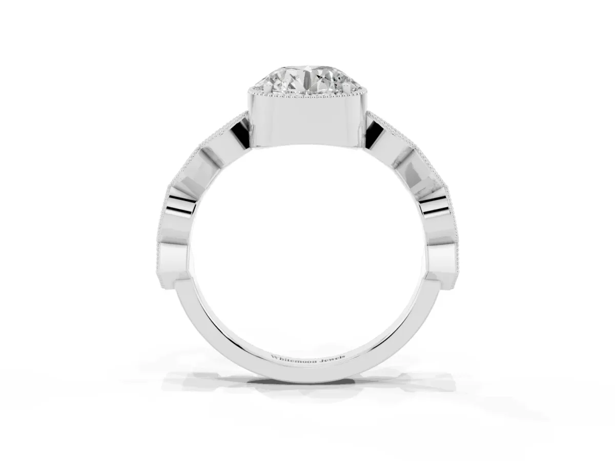 Round Cut Milgrain Marquise Diamond Twist Band Ring Platinum