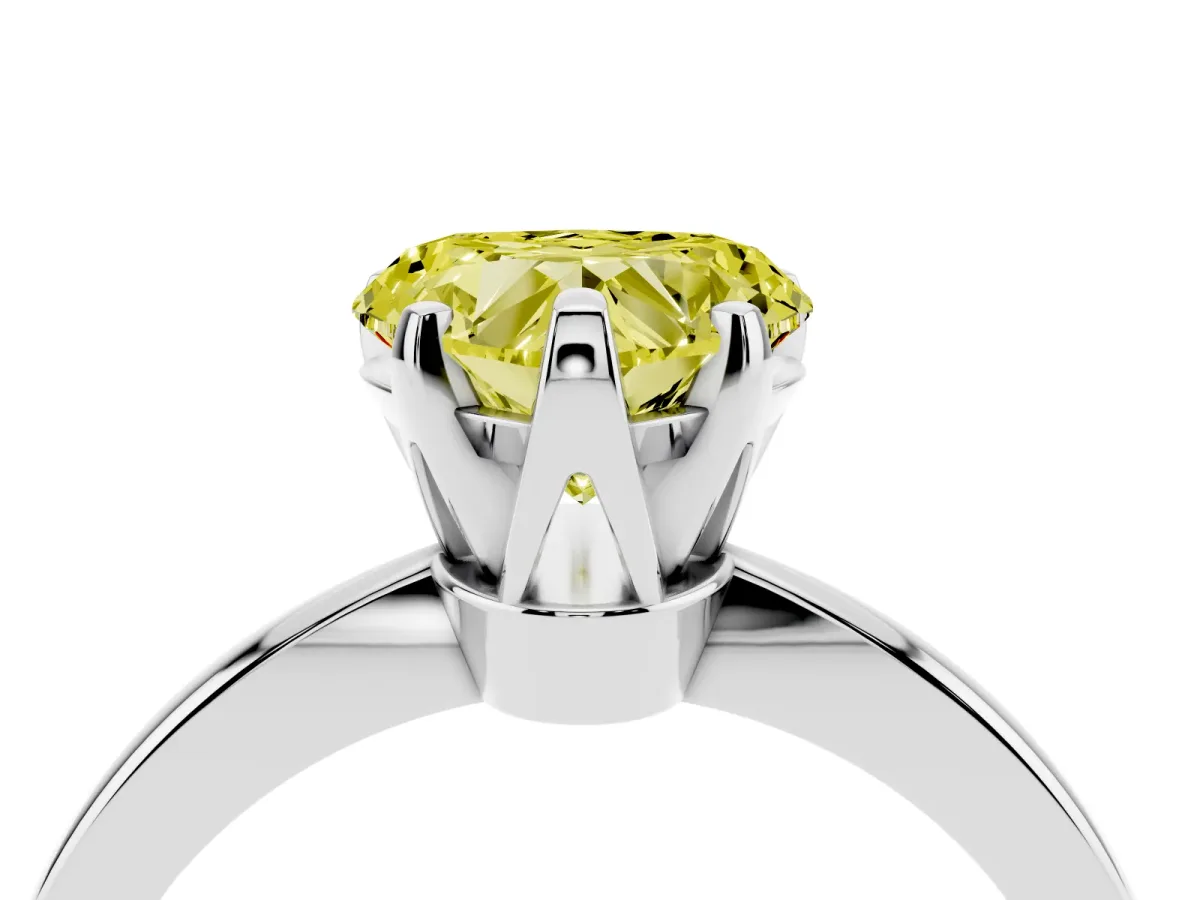 Fancy Yellow Heart Cut Solitaire Engagement Ring with Six-Prong Setting and Tapered Band Silver