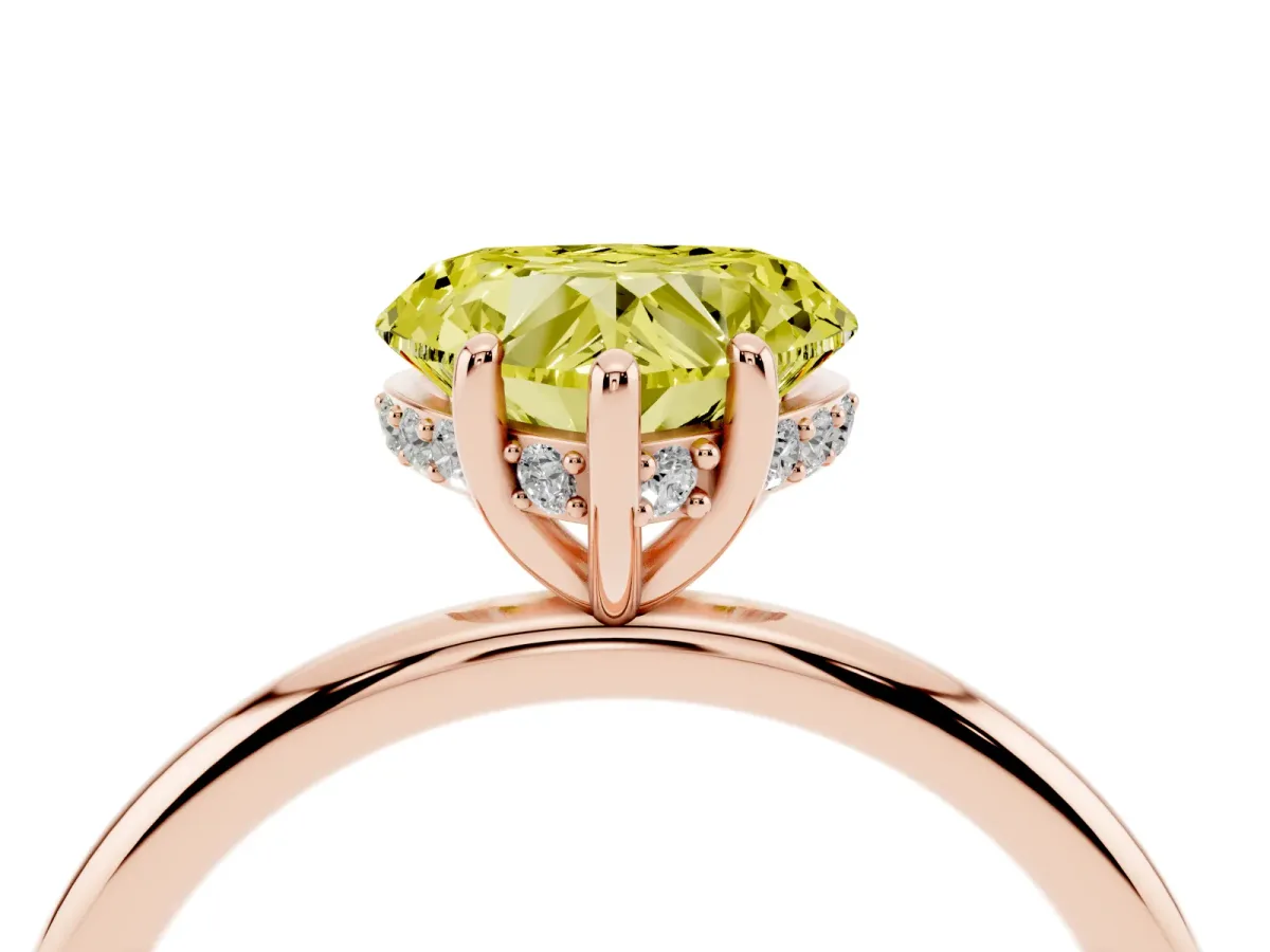 Fancy Yellow Heart Cut Solitaire Diamond Ring with a Classic Band and Four-Prong Setting Rose gold