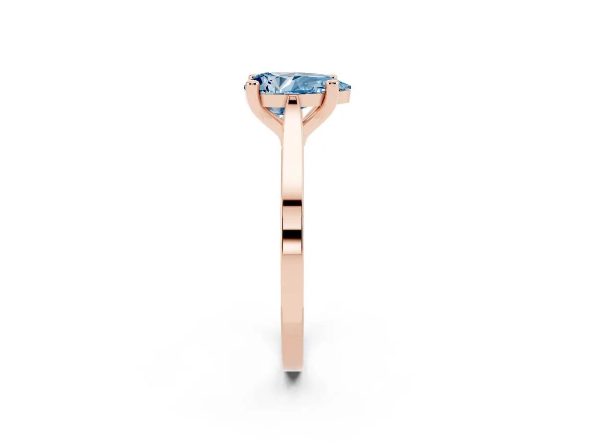 Fancy Blue Pear Cut Solitaire Diamond Ring with Four-Prong Setting and Tapered Band Rose gold