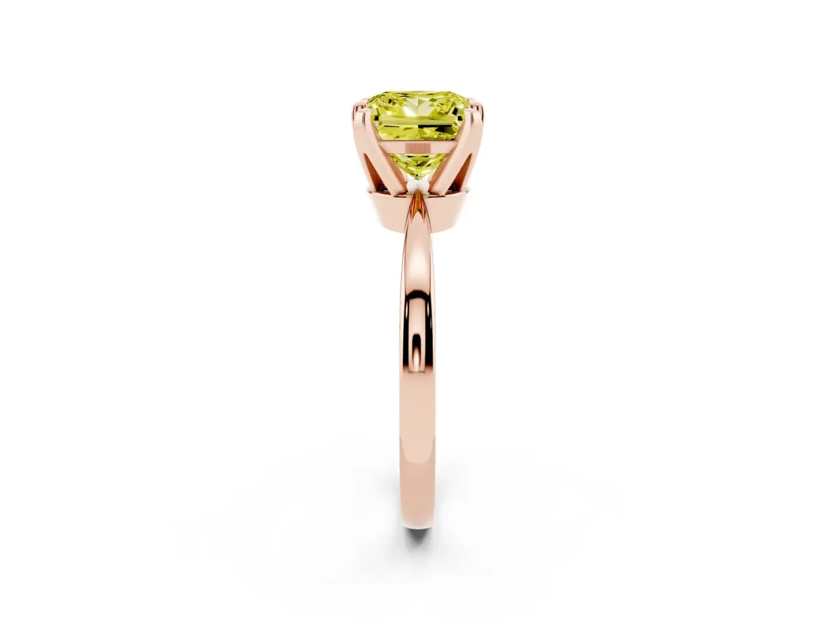Fancy Yellow Princess Cut Solitaire Engagement Ring with Six-Prong Setting and Tapered Band Rose gold