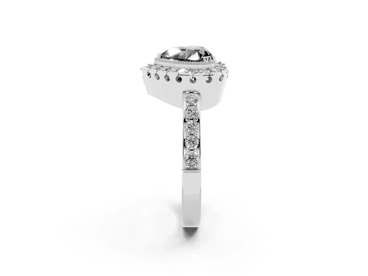 Fancy Black Heart Cut Diamond Halo Ring with Pavé Band and Prong Setting Silver