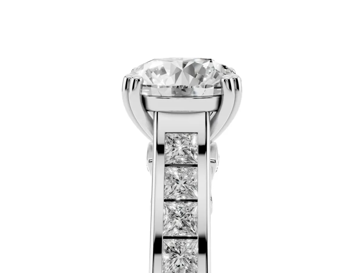 Round Cut Cut Channel Set Solitaire Engagement Ring with Prong Setting Platinum