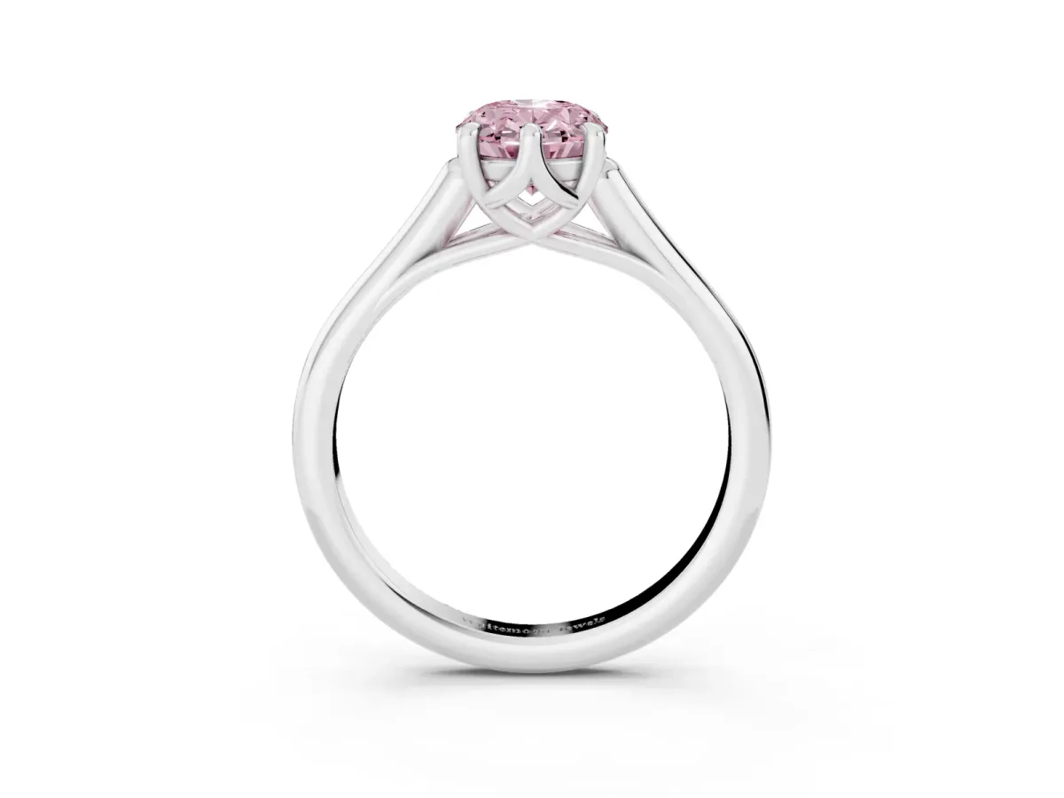 Fancy Pink Oval Cut Solitaire Engagement Ring with Six-Prong Setting and Classic Band Platinum